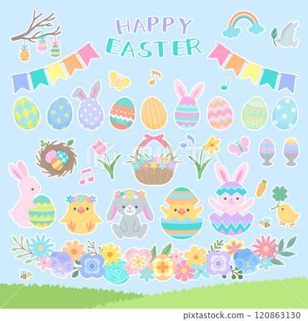 Happy Easter illustration set with white border Happy Easter illustration set with white border 120863130