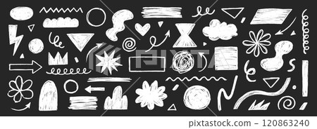 Pencil crayon brush line stroke. Brush crayon pencil chalk texture effect doodle shape. Vector hand drawn marker stroke background set of abstract design graphic figure. Vector Pencil crayon brush line stroke. Brush crayon pencil chalk texture effect doodle shape. Vector hand drawn marker stroke background set of abstract design graphic figure. Vector 120863240