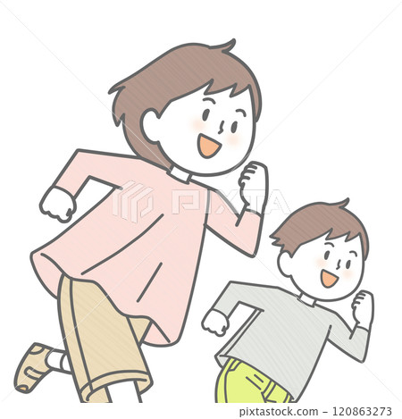 奔跑的男孩和女孩 120863273