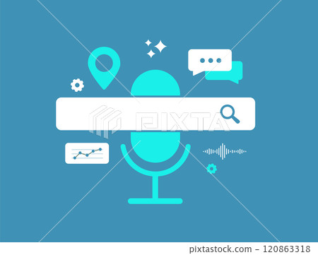 Voice search SEO boosts visibility by optimizing smart devices. Local search and natural language, enhancing traffic and ranking through voice assistants. Voice search optimization vector illustration Voice search SEO boosts visibility by optimizing smart devices. Local search and natural language, enhancing traffic and ranking through voice assistants. Voice search optimization vector illustration 120863318