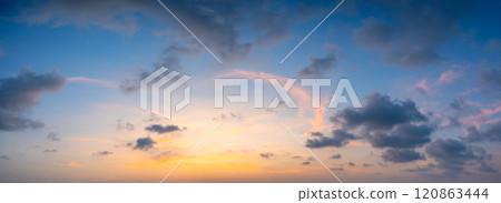Dramatic panorama sky with cloud on twilight time. 120863444