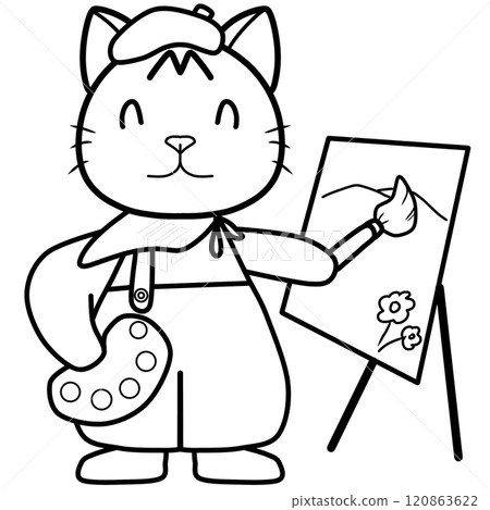 Doodle cartoon of cat artist 120863622