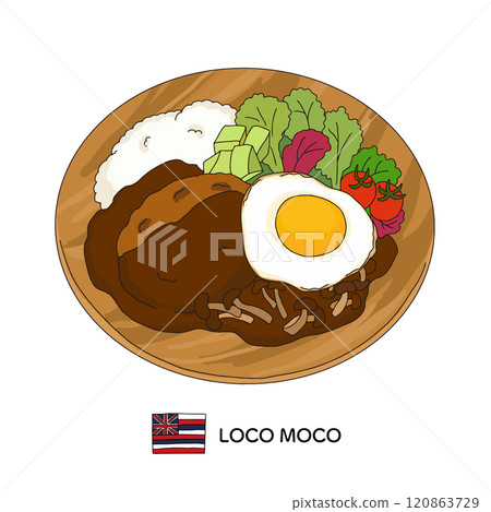 Hawaiian cuisine _ Loco moco line drawing illustration 120863729
