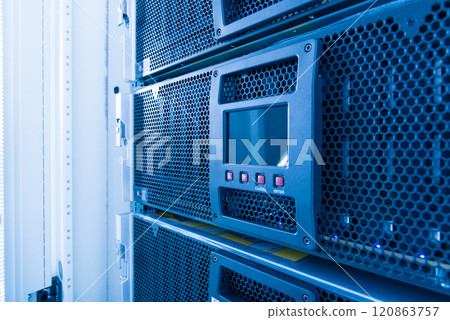 Server rack inside data center room 120863757