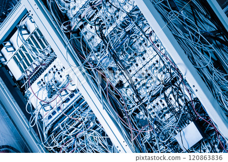 server room rack with tangled network cables creating messy unti server room rack with tangled network cables creating messy unti 120863836