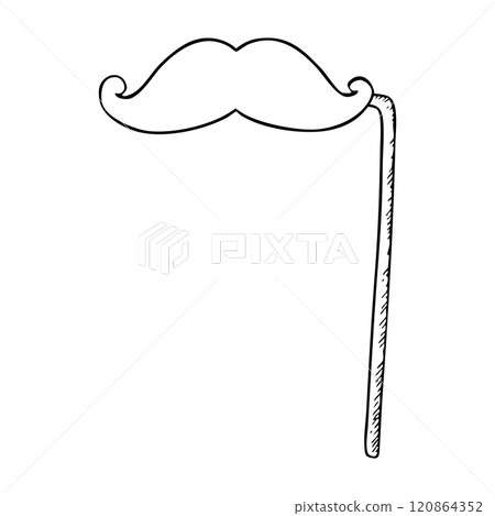 Moustache photo booth masquerade accessory for party black and white line vector illustration. Simple fun sketch for holiday coloring in simple monochrome style Moustache photo booth masquerade accessory for party black and white line vector illustration. Simple fun sketch for holiday coloring in simple monochrome style 120864352