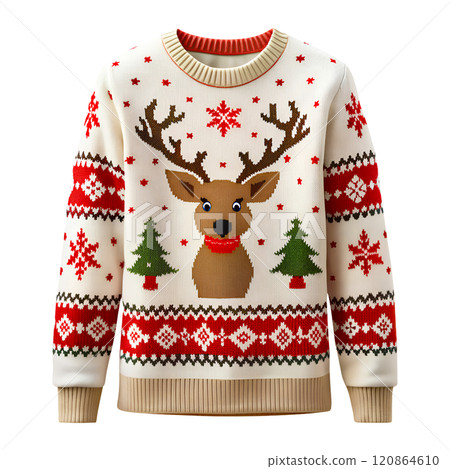Christmas sweater with reindeer, winter sweater on an isolated background 120864610