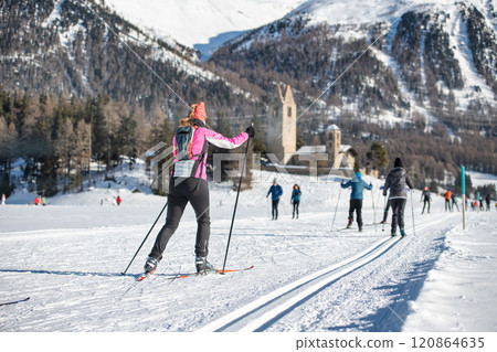 Nordic skiing on the slopes 120864635