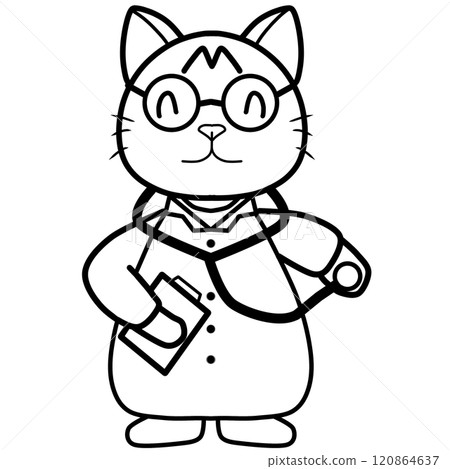Doodle cartoon of cat doctor 120864637