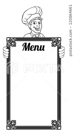 Chef Cook Baker Cartoon Man Menu Sign Background Chef Cook Baker Cartoon Man Menu Sign Background 120864661