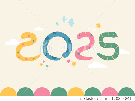 Korean traditional New Year illustration with cute colorful snakes. 120864841