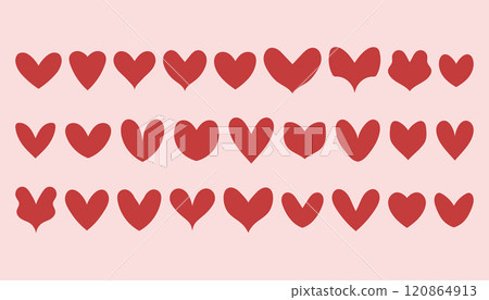 Hearts set red on pink, red heart icon vector set, different shapes. Heart collection. Vector art illustration EPS 10 isolated Hearts set red on pink, red heart icon vector set, different shapes. Heart collection. Vector art illustration EPS 10 isolated 120864913