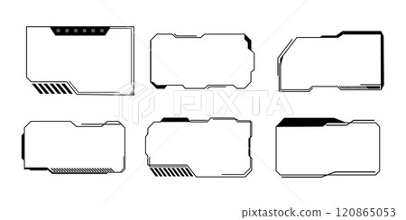 Futuristic HUD frames, borders text box game menu ui panel. Line tech line bar. Screen elements Sci Fi for Gaming UX UI 120865053