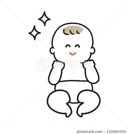 A full-body line drawing of a clean and happy baby A full-body line drawing of a clean and happy baby 120865058