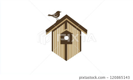 Wooden cute birdhouse 2D Logo on a white background 120865143
