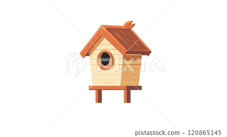 Wooden cute birdhouse 2D Logo on a white background 120865145