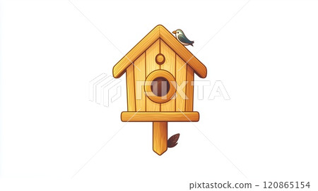 Wooden cute birdhouse 2D Logo on a white background 120865154
