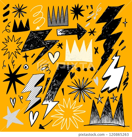 Bold Doodle Collection with Lightning and Stars Bold Doodle Collection with Lightning and Stars 120865263