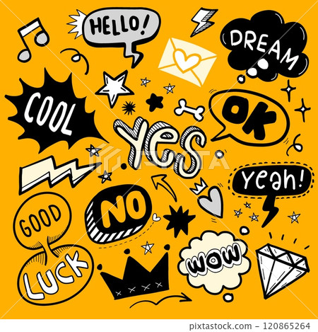 Bold Doodle Collection with Speech Bubbles and Phrases Bold Doodle Collection with Speech Bubbles and Phrases 120865264
