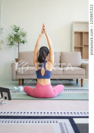 fitness ,workout, home exercise ,lifestyle and healthy concept.Woman in exercise gear. fitness ,workout, home exercise ,lifestyle and healthy concept.Woman in exercise gear. 120865322