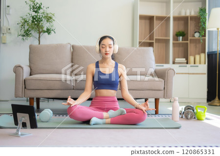 fitness ,workout, home exercise ,lifestyle and healthy concept.Woman in exercise gear. fitness ,workout, home exercise ,lifestyle and healthy concept.Woman in exercise gear. 120865331
