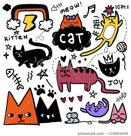 Cute Cat Doodle Collection, Isolated on White Background Cute Cat Doodle Collection, Isolated on White Background 120865449