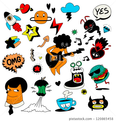 Cool Character and Music Doodle Collection,...-插圖素材 [120865458] - PIXTA圖庫