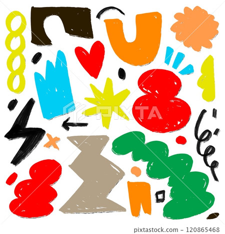 Colorful Abstract Doodle Shapes Collection, Isolated on White Background 120865468