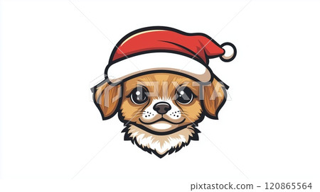 Cute puppy in a Christmas hat 2D Logo on a white background 120865564
