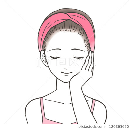 A woman with her eyes closed and one hand on... - Stock Illustration ...