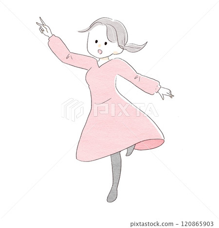 A woman waving cheerfully A woman waving cheerfully 120865903