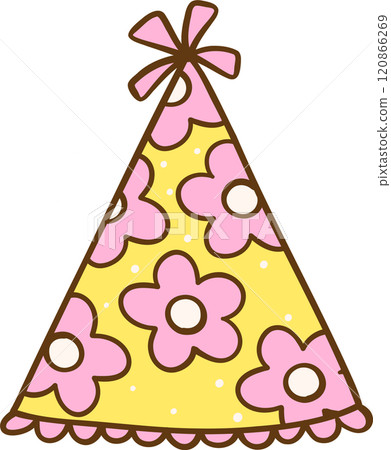 Groovy Floral Party Hat Doodle Hand Drawn 120866269