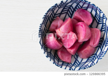Atsumi turnip pickles served in a bowl 120866395