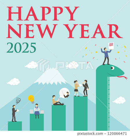 2025年新年賀卡，上面有蛇、學生和老師的圖_新年快樂_square 120866471