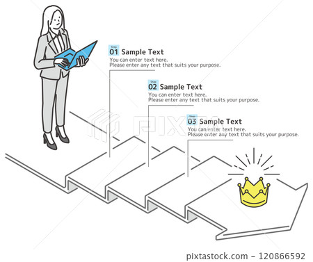 Vector material of a businesswoman stepping up towards the goal Vector material of a businesswoman stepping up towards the goal 120866592