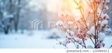 Winter snow background, white landscape, blue sky, cold season, snowflakes falling, empty space for text, frosty weather, serene nature scene, peaceful wintertime Winter snow background, white landscape, blue sky, cold season, snowflakes falling, empty space for text, frosty weather, serene nature scene, peaceful wintertime 120866911