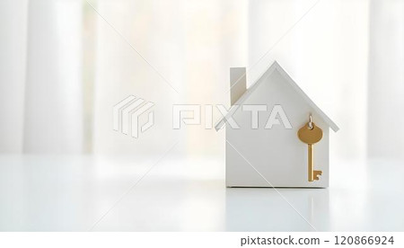 House model with key on the white background 120866924
