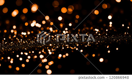 Golden bokeh lights background with sparkling particles, festive and elegant design, warm glowing dots, holiday decoration, abstract overlay, shimmering effect, beautiful light spots, dark backdrop. Golden bokeh lights background with sparkling particles, festive and elegant design, warm glowing dots, holiday decoration, abstract overlay, shimmering effect, beautiful light spots, dark backdrop. 120866948