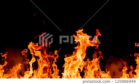 Fire and sparks overlay on black background. Glowing embers and bright flames create dynamic and intense visual effect. Perfect for enhancing photos, videos, and designs with dramatic fire element Fire and sparks overlay on black background. Glowing embers and bright flames create dynamic and intense visual effect. Perfect for enhancing photos, videos, and designs with dramatic fire element 120866949