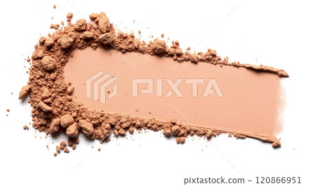Soft beige face powder texture, crushed makeup product swatch on white background, natural earthy tone, smooth cosmetic powder, beauty advertising design 120866951