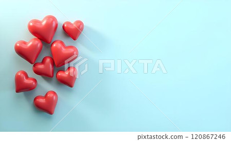 Red hearts balloon on sky blue background 120867246