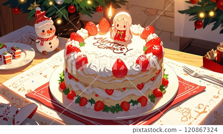 用聖誕老人和雪人裝飾的蛋糕 120867324