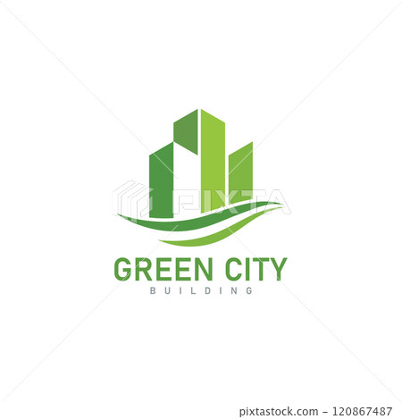green city skyline logo design property  building vector icon 120867487