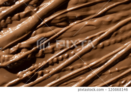 Real Melted Milk Chocolate Top View, Chocolate Texture. 120868146