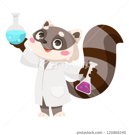Raccoon with Flask as Animal School Student and Pupil Enjoy Study Vector Illustration 120868240