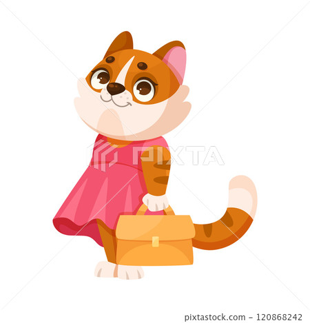Cat with Bag as Animal School Student and Pupil Enjoy Study Vector Illustration Cat with Bag as Animal School Student and Pupil Enjoy Study Vector Illustration 120868242