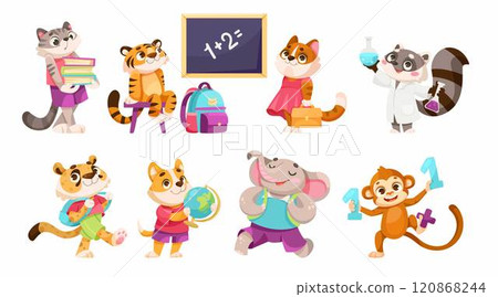 Animal School Student and Pupil Enjoy Study Vector Set 120868244