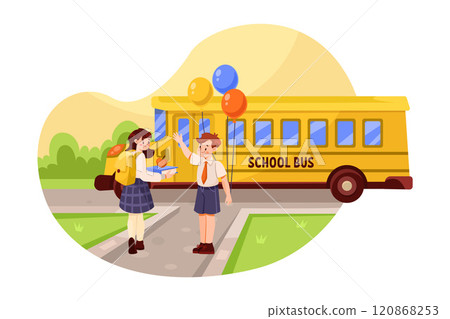 Smiling School Boy and Girl Character at First September Vector Illustration 120868253
