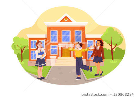 Smiling School Boy and Girl Character at First September Vector Illustration 120868254