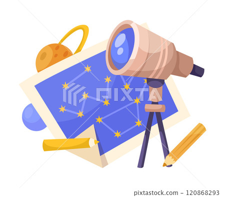 Telescope with Constellation as School Education Item and Supply Composition Vector Illustration Telescope with Constellation as School Education Item and Supply Composition Vector Illustration 120868293